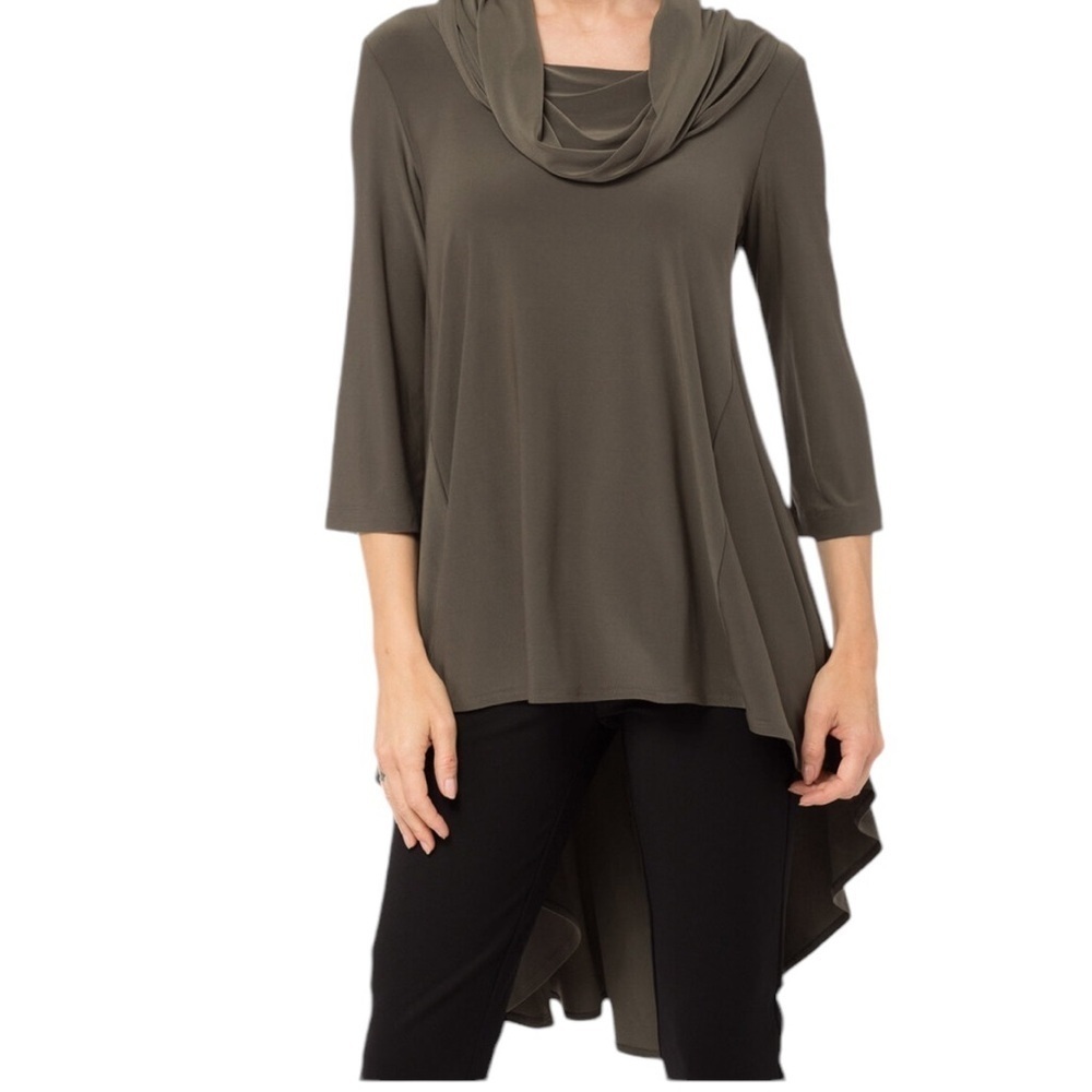 Joseph Ribkoff Burgundy Cowl Neck High/Low Tunic Top Size 2